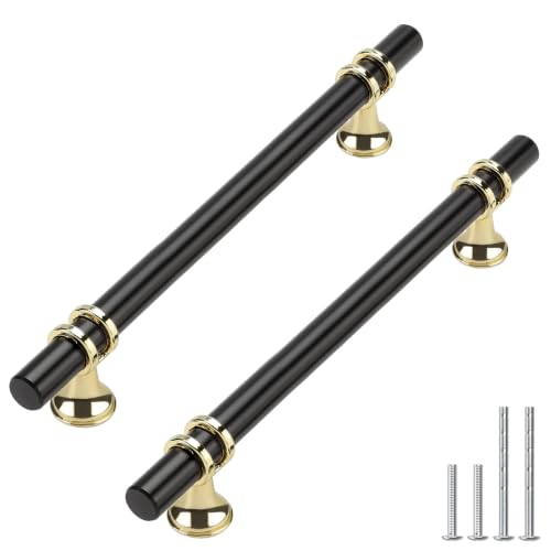 Haliwu 10 Pack 6-1/4 Inch Black and Gold Cabinet Handles | 160mm Hole Center, Solid Aluminum and Zinc Alloy, Kitchen Pulls Hardware for Bathroom Drawer Dresser - color: Black&Gold, size: 6-1/4 inch (160mm) hole spacing
