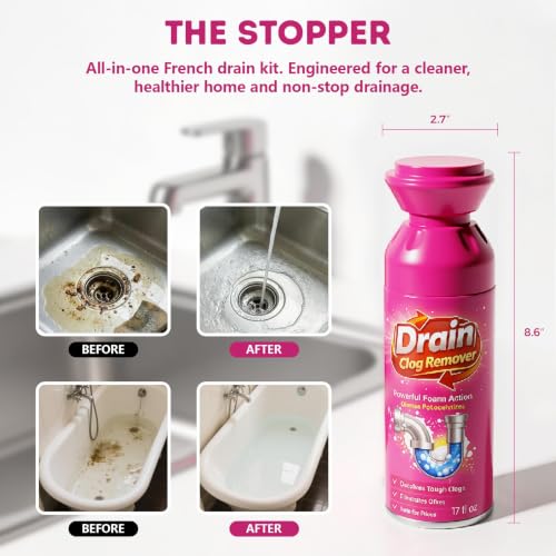 Foaming Drain Cleaner, Drain Clog Remover, Sink Hair Cleaner and Deodorizer, Expanding Foam for Hair, Grease and Soap Scum, for Kitchen Sinks, Bathroom, Showers, Tubs & Floor (2Pcs)
