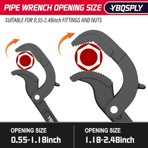 Pipe Wrench Set, 10” and 15” Self Adjusting Wrench 2 Pipe Vise Wrench for 0.55“-2.48”/14-60mm Standard Nuts, Irregular Nuts, Pipes Use