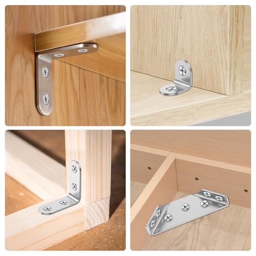 72Pcs Universal Corner Bracket Set, 48Pcs L Bracket(Small + Medium) 24Pcs Triangular Support Brackets with 312 Screws, Multi Use Predrilled Hole Metal Hardware Corner Brace for Drawer, Cabinet,Table,