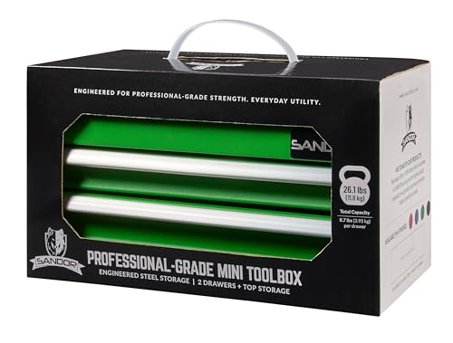 Mini Tool Box - Metal Tool Chest with 2 Drawers & PVC Drawer Liners - Green - color: Green