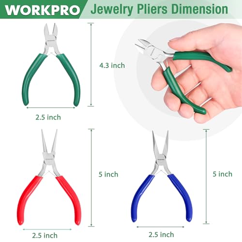 WORKPRO Jewelry Pliers Set, 3 Pack Jewelry Making Tool Kit - color: Dark Blue, Dark Green, Red