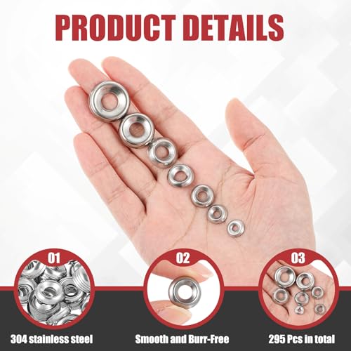 Yaocom 295 Pcs Stainless Steel Countersunk Cup Washers Silver Finish - color: Silver