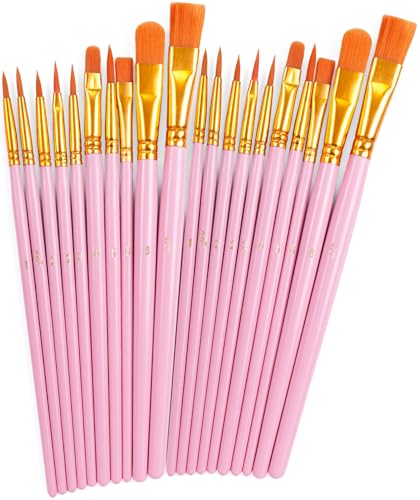 20 PCS Pink Paint Brushes, Nylon Hair Paint Brush Bulk for Acrylic Painting, Cruft Brushes Set for Watercolor Face Detail Painting - color: Pink
