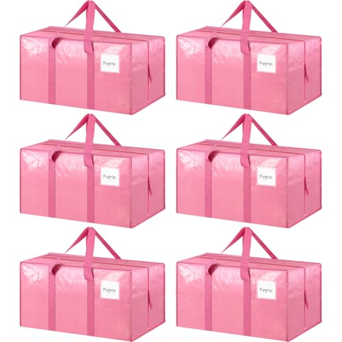6 Pack Extra Heavy Duty Large Moving Bags with Strong Zipper, Pink - color: Pink, size: 6 Pack