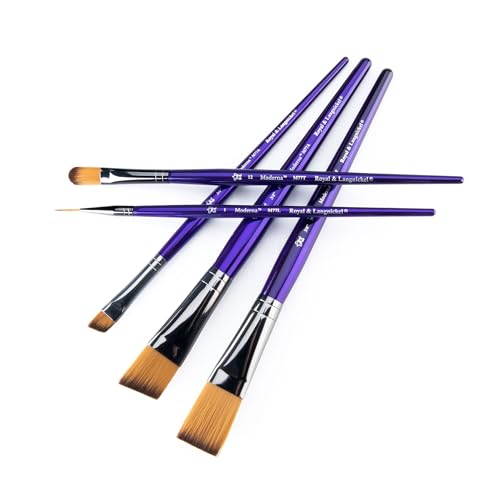 Royal & Langnickel Moderna, 5pc Angular & Stroke Variety Brush Set for All Painting Mediums, Includes - Stroke, Angular, Liner & Filbert Brushes Purple - style: Angular & Stroke