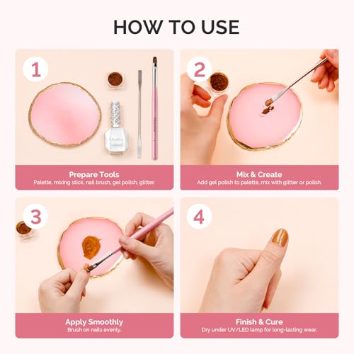 MelodySusie 1PC Round Resin Nail Art Palette with Mixing Spatula Pink - color: Pink Round With Spatula
