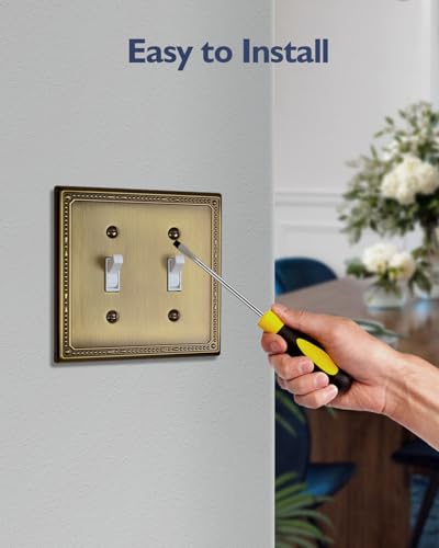 Switch Plates Outlet Covers, 2-Pack Antique Brass Metal Wall Plates - color: Antique Brass, size: 2 Toggle 2PK