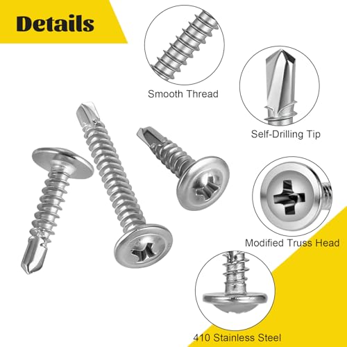 192Pcs #8 Self Tapping Screws Assortment Kit, #8 x 1/2",5/8'',3/4",1",1-1/4",1-1/2'' Modified Truss Head Sheet Metal Screw, 410 Stainless Steel Self Drilling Screws for Metal - size: 192pcs #8 Silver