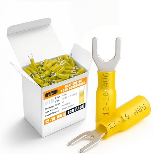ALBO Heat Shrink Crimp Connectors (Fork 100pcs Yellow #10 AWG 12-10) - color: Fork 100pcs Yellow #10 AWG 12-10