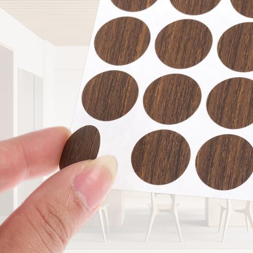 PATIKIL 270 Pieces Screw Hole Stickers, 5 Sheet Self-Adhesive Waterproof PVC Wood Grain Sticker for Screw Holes Wall Cabinets Desk Repairing, Embossed Black Walnut, 21mm/0.83 Inch - color: Embossed Black Walnut