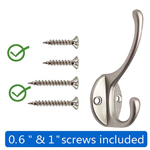 IBosins 10 Pack Silvery Double Coat Hooks Utility Hooks for Coat, Bag, Hat - color: Silvery