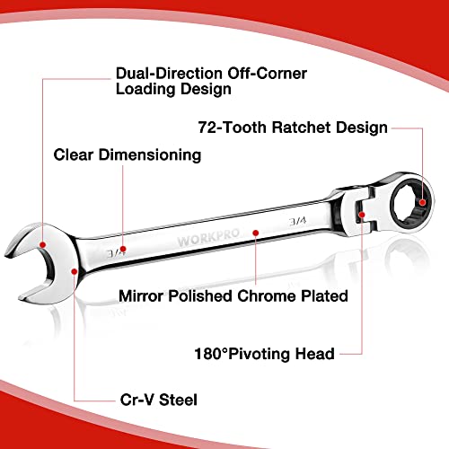 WORKPRO 8-piece Ratcheting Combination Wrench Set, SAE & Polished - size: SAE, style: Mirror Polished