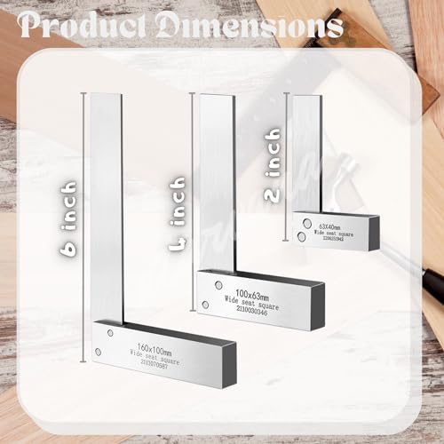 Machinist Square Set 2, 4, 6 Inch, Atarvana Mechanical Steel High Precision 90 Degree Square, Harden Carbon Steel Engineer Wide Base Square, L-Type Right Angle Ruler Tool for Woodworking - style: Set of 2, 4, 6 Inch