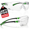 NoCry Clear Safety Glasses for Men and Women with Anti-Fog and Scratch Resistant Wrap Around Lenses, Adjustable Temples and Nose Pads — ANSI Z87 Certified Protective Eyewear with 100% UV Shielding - color: Black & Green