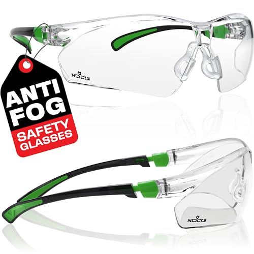 NoCry Clear Safety Glasses for Men and Women with Anti-Fog and Scratch Resistant Wrap Around Lenses, Adjustable Temples and Nose Pads — ANSI Z87 Certified Protective Eyewear with 100% UV Shielding - color: Black & Green