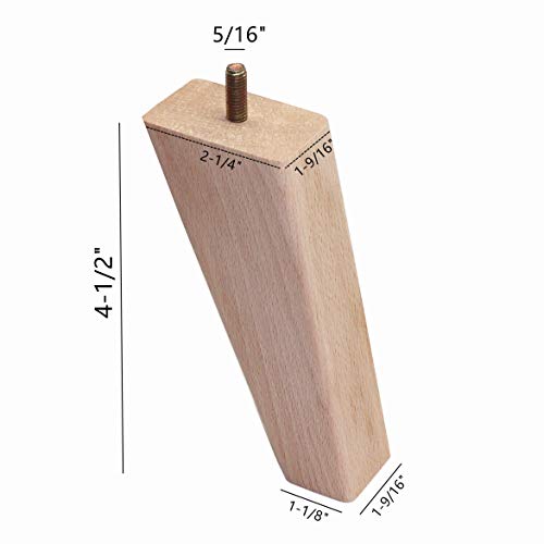 WEICHUAN 4.5 Inch Tapered Solid Beech Wood Furniture Sofa Couch Legs Set of 4 (Pack of 2) - color: Slant- Set of 4, size: 4.5" (Pack of 2)