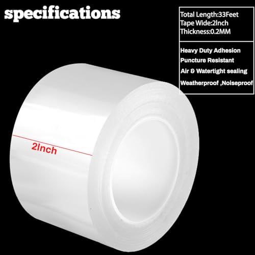 Air Conditioner Window Weather Sealing Tape 2 Inch x 33 FT Weather Stripping Residue-Free Clear Window Insulation Caulk Tape for Doors Windows - size: 2 In * 33 FT * 0.2Mils Clear