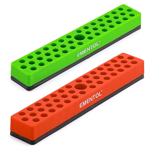 EMENTOL 2PCS 1/4" Magnetic Bits Holder Set - Orange and Green, 86PCS Hole, Bit Organizer with Strong Magnetic, Magnetic Bits Organizer, 2 Pieces - color: 2pcs(orange+green), size: Hex Bit Holder