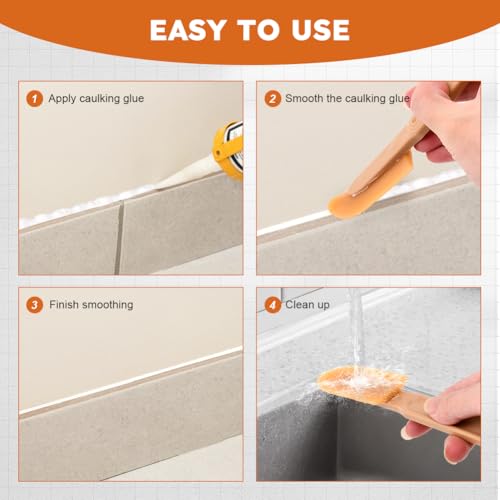 8Pcs Rubber Caulking Tool 4 Size Set, Reusable Sealant Spatula Spreader, Caulk Finishing Tool Grout sealer Applicator for Toilet Brick Skirting Kitchen Bathroom(Brown)