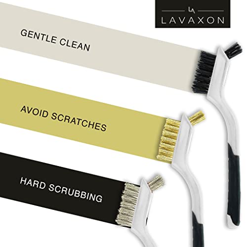 Lavaxon Wire Brush Set 3Pcs - Nylon/Brass/Stainless Steel Bristles with Curved Handle Grip for Rust, Dirt & Paint Scrubbing with Deep Cleaning – 7 Inches (Grey) - color: Gray