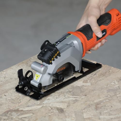 Yunirvana 4Amp 3500RPM Mini Circular Saw with Laser Guide, Vacuum Adapter, Blade Wrench and Rip Guide, Max. Cutting Depth1-5/8"(90°), 1-1/10"(45°）Compact Saw with 2 pcs 4-1/2" 24T TCT Blades - style: 4A Circular Saw