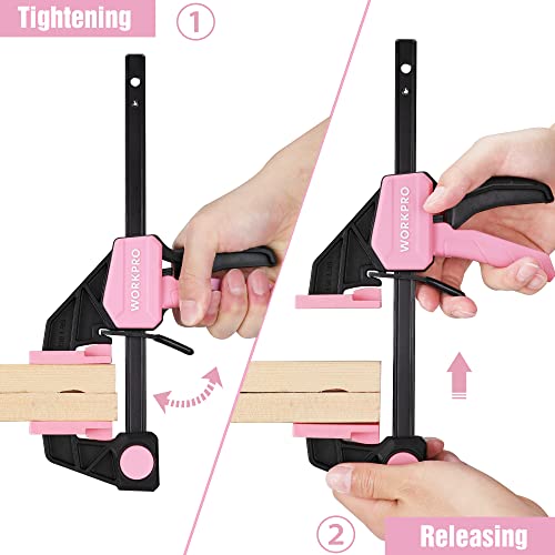 WORKPRO 4-Piece Mini Bar Clamps, 6"(2) & 4-1/2"(2) Wood Clamps, Pink Ribbon - color: Pink, size: 2PC 6" and 2PC 4-1/2" Bar Clamps