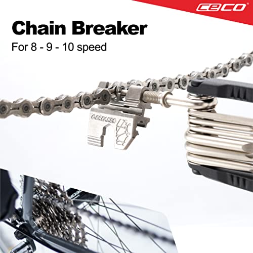 CECO USA 20 Function Bike Tool with Chain Breaker, Bicycle Multi Tool, Heavy Duty, Compact Pocket Sized, Lightweight, High Strength CR-V 6150 Tool Steel, Easy To Carry, Case Pouch Included