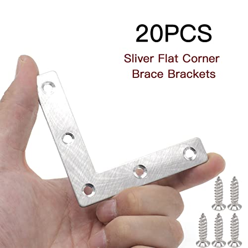 20-Pack Stainless Steel L-Shape Corner Brace 3.15x3.15Inch for Wood - size: Silver 80x80 mm