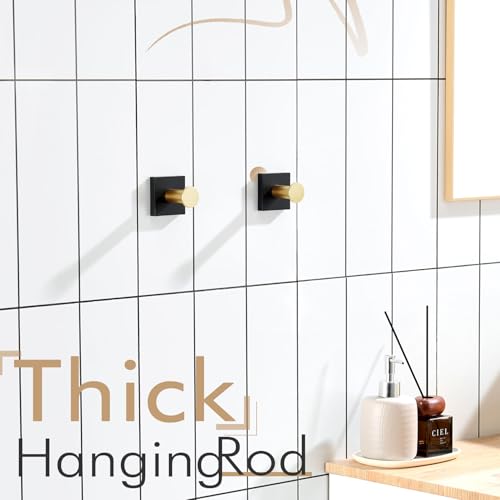 KOKOSIRI Robe Hooks Bath Towel Hooks for Wall Closet Kitchen Hanging Towels Bathroom Hardware Black with Gold Stainless Steel 2 Pack, B1016GDK-P2 - color: Black Gold, size: 2 Pack
