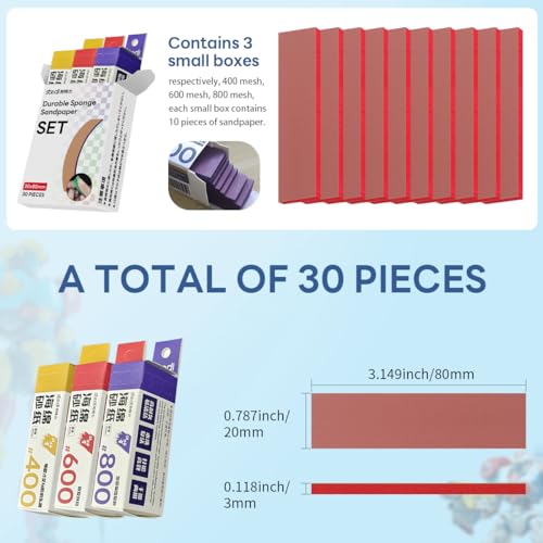stedi Sanding Sponge 30PCS 3mm Sponge Sandpaper #400#600#800 - style: 3mm Sanding Sponge Strips#400 to #800(30PCS)