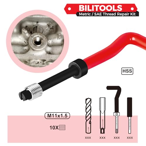 BILITOOLS M11x1.5 Helicoil Thread Repair Kit Metric, HSS Drill Heli Coil Repair Kit - size: M11 x 1.5, style: Metric