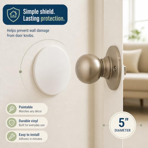 Prime-Line U 9271 Wall Protector, 5 In., Smooth Surface, Rigid Vinyl, White (Single Pack) | Self-Adhesive Backing, Single Pack - color: White