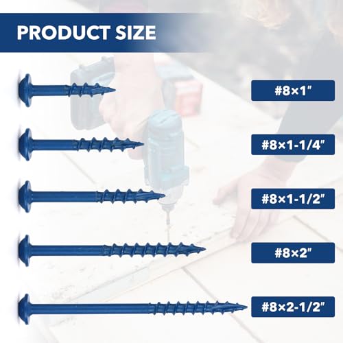 Pocket Hole Screws #8x1-1/2, Coarse Thread Wood Screws 300Pcs, Washer Head with Square Drive, 150MM Drive Bit Included - color: Blue, size: #8x1-1/2‘’