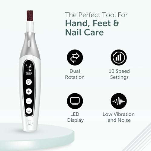 PediLux Pro Professional Manicure Pedicure Kit, Cordless Electric Nail File Drill Set, Thick Toenail Grinder, Toe Nail Dremel Tools, Filer, Buffer, Sander, Remove Cuticles, Callus for Men & Women - style: White