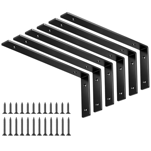 LSK 6PCS Shelf Bracket, L 12"×H 5", 5mm Thick Heavy Duty L Bracket, Black - color: Black, size: 12x5 inch (heavy duty)