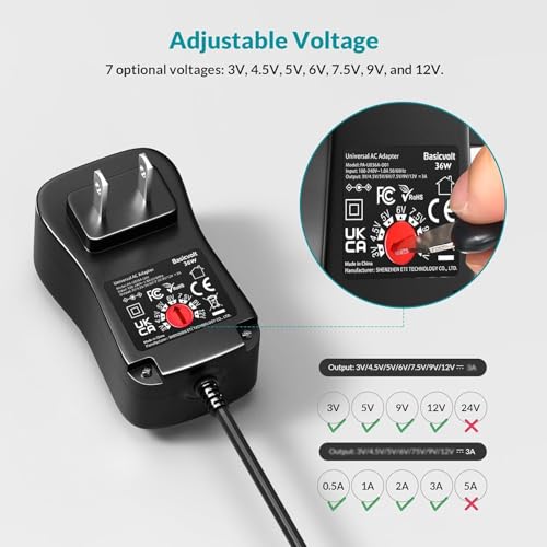 3V-12V 3A Universal AC Adapter Kit Multi-Volts Adjustable Power Supply 36W - size: 36W 3-12V