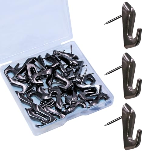 Push Pin Picture Hangers, 30 PCS Thumb Tacks for Wall Hanger, Decorative Picture Hooks for Hanging Things, Small Double Deaded Wall Hooks for Bulletin Board (Black) - style: Black