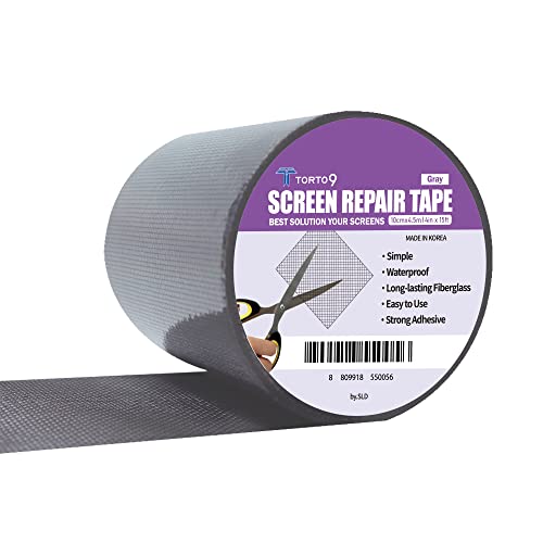 TORTO9 Window Screen Repair Kit, 3-Layer Strong Adhesive & Waterproof Tape Fiberglass Covering mesh (Gray, 4 Inch x 15 FT) - color: Gray, size: 4 Inch x 15 FT
