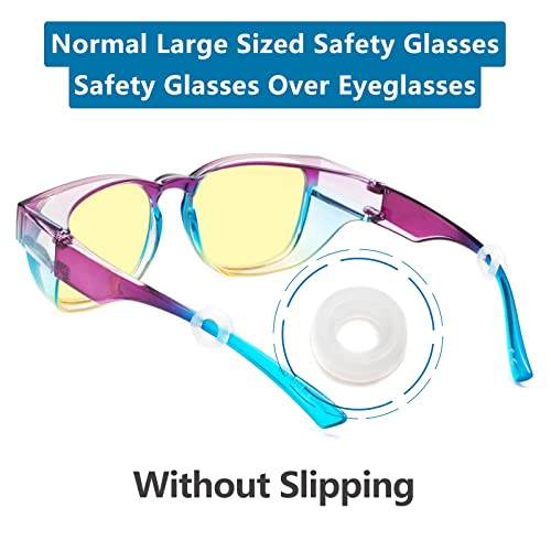 LianSan Safety Glasses Over Eyeglasses for Women - Anti-Fog Goggles Fit Over Eyewear for ANSI Z87.1 Certified - color: Multicolor/Yellow