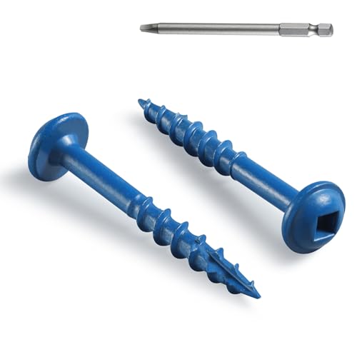 Pocket Hole Screws 1 1/4 Inch, 300Pcs, Anti-Rust Blue Coated Pocket Screws #8 x 1-1/4", Exterior Wood Screws, Coarse Thread, Washer Head Square Drive, Self-Tapping Tip, with Drive Bit - size: #8 x 1-1/4"