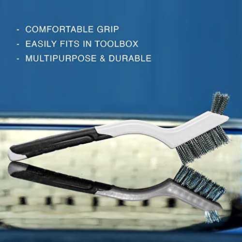 Lavaxon Wire Brush Set 3Pcs - Nylon/Brass/Stainless Steel Bristles with Curved Handle Grip for Rust, Dirt & Paint Scrubbing with Deep Cleaning – 7 Inches (Grey) - color: Gray