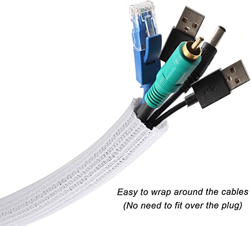 Cable Management Sleeve, Split Design, 10FT - 1/2 Inch, White - color: White, size: 1/2"-10ft