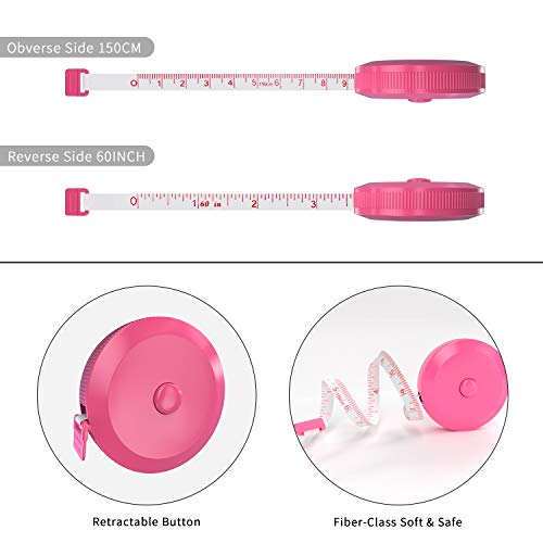DiCUNO 3-Pack Soft Retractable Measuring Tape, 60-Inch 1.5 Meter, Pink - color: Pink*3pcs