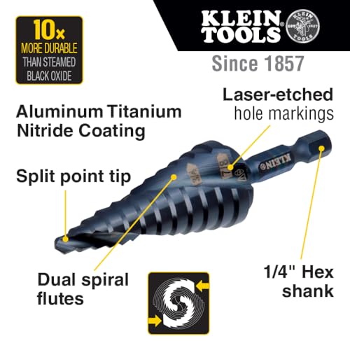 Klein Tools QRST3PC 3-Piece Impact Step Drill Bit Set with Cutting Oil/Lubricant and Modular Case, 1/2 to 7/8-Inch, Quick Release Hex Shank - size: 3-Piece Set (Small), style: Quick Release