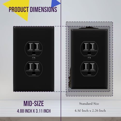 ENERLITES Mid-Size Duplex Outlet Covers Wall Plate, 1 Pack, Black - color: Black, size: Mid-Size