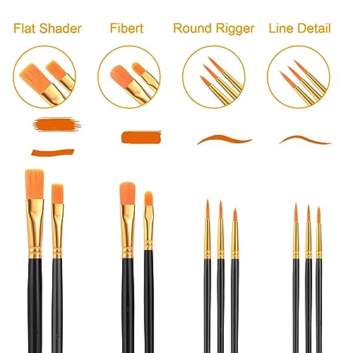 Acrylic Paint Brush Set, 20 Packs/200 pcs Nylon Hair Brushes - size: 200pcs-black