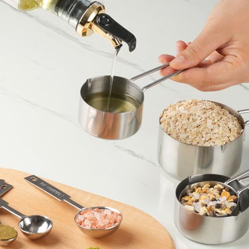 10-Piece Stainless Steel Measuring Cups and Spoons Set for Home Baking Essentials, Dishwasher Safe Kitchen Tools