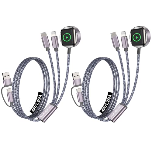 2Pack Travel Essentials,Multi Charging Cable for Apple Watch Charger Gray - color: Gray, size: 2pack-4ft