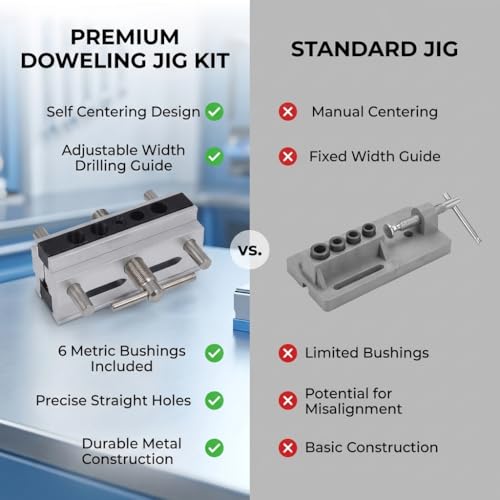 Self Centering Doweling Jig KitAdjustable Drill Guide for Woodworking, Biscuit Joiner Straight Hole Drilling with 6 Precision Bushings - size: Gold